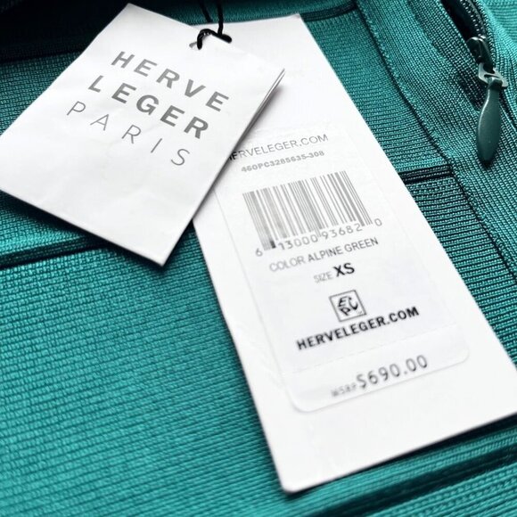 NWT HERVÉ LEGER EMERALD GREEN BANDAGE HIGH RISE PENCIL SKIRT - XS - Picture 10 of 15